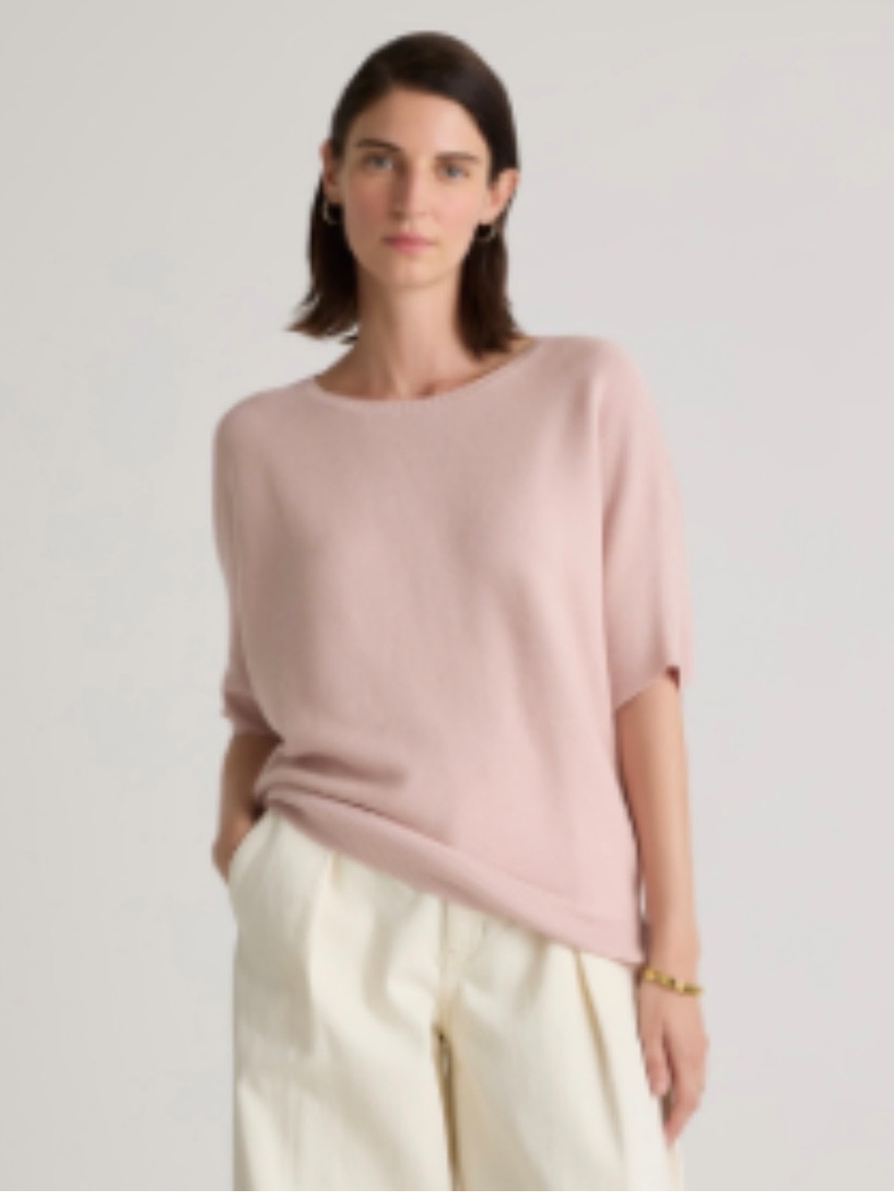 Quince Light Pink Short Sleeve Knit Sweater - Women NWT